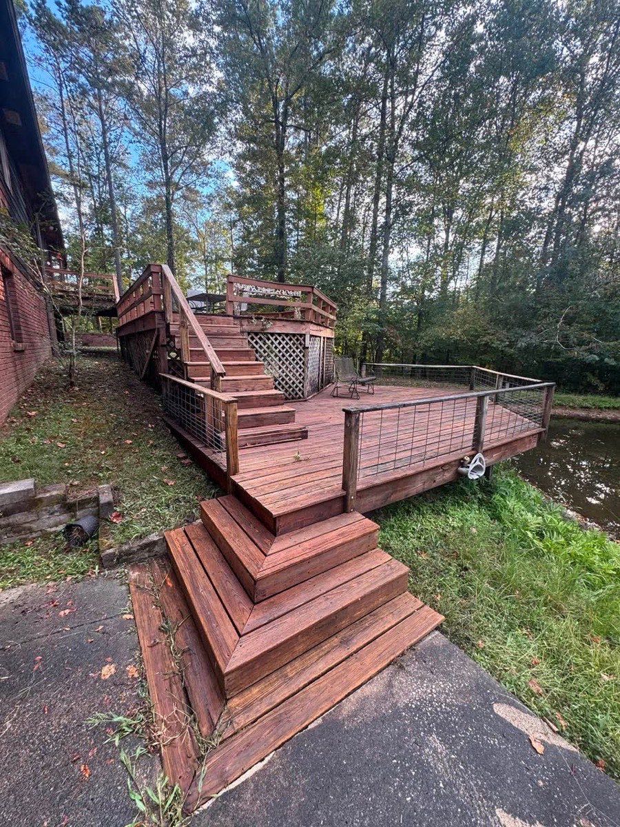 Outdoor deck after pressure washing